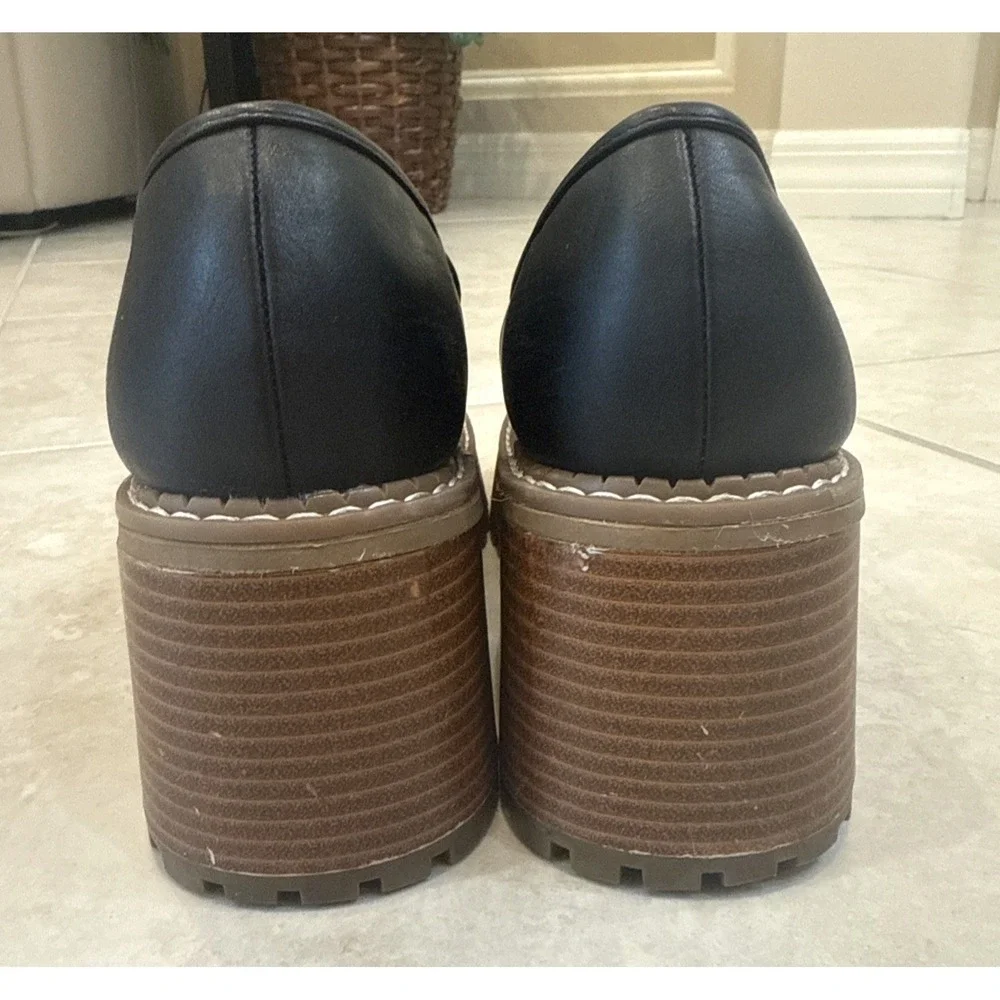 Mia‎ Black Dalilah Smooth Loafer Chunky Platform Lug Sole Block Heel Size 9